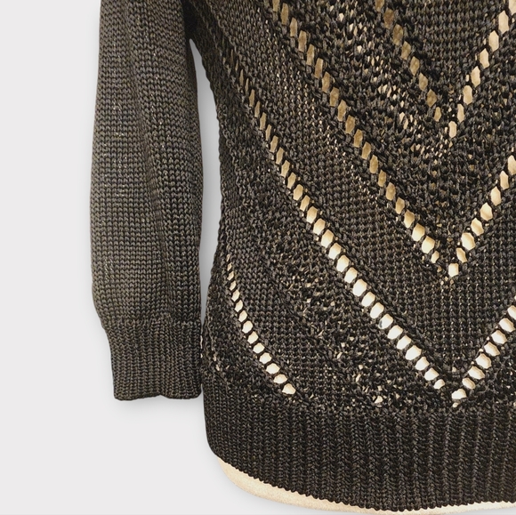 WHBM WHITE HOUSE BLACK MARKET Chunky Open-Knit Pullover Sweater, Large, Black - Picture 4 of 11